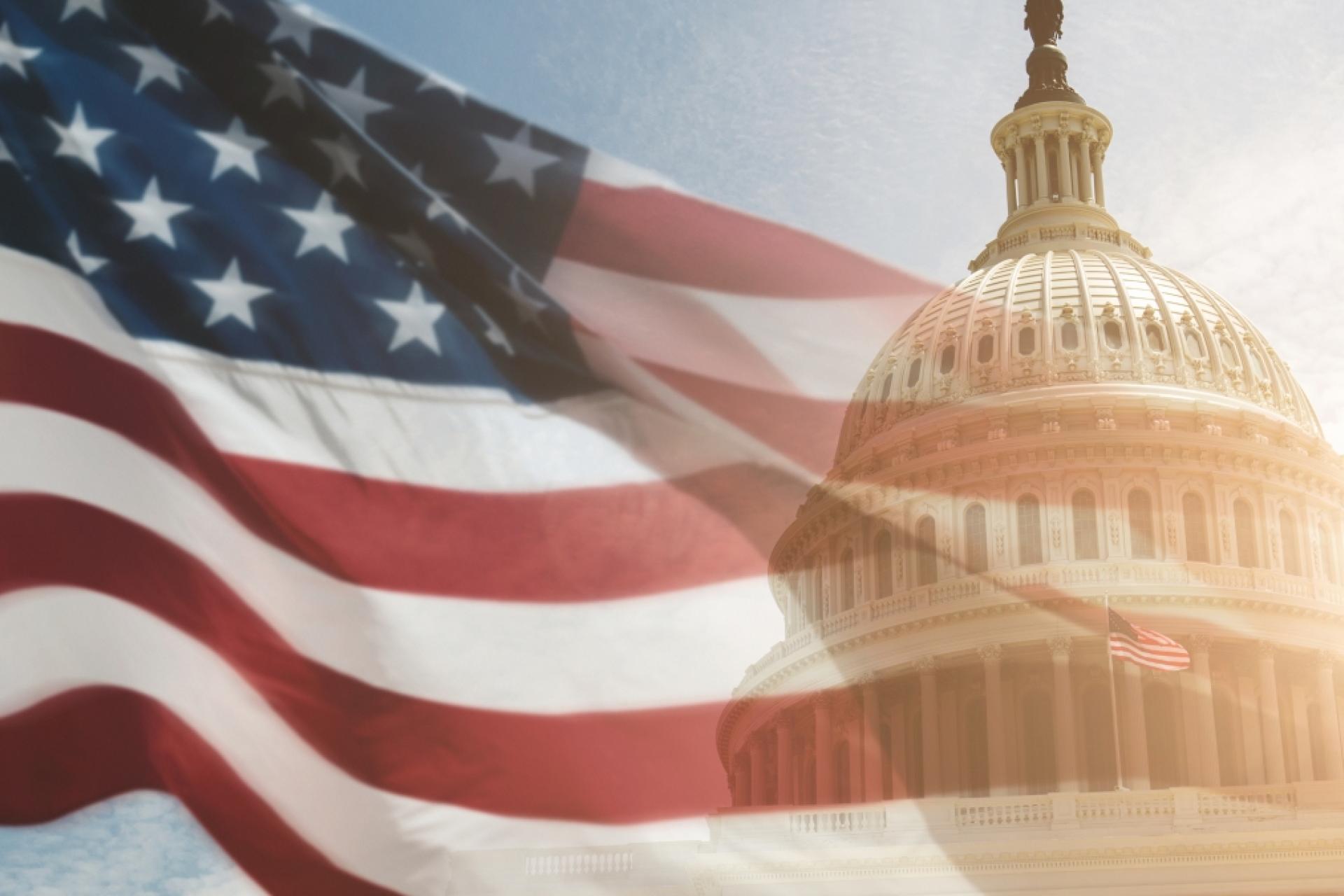 United States Flag Flown Over Capitol