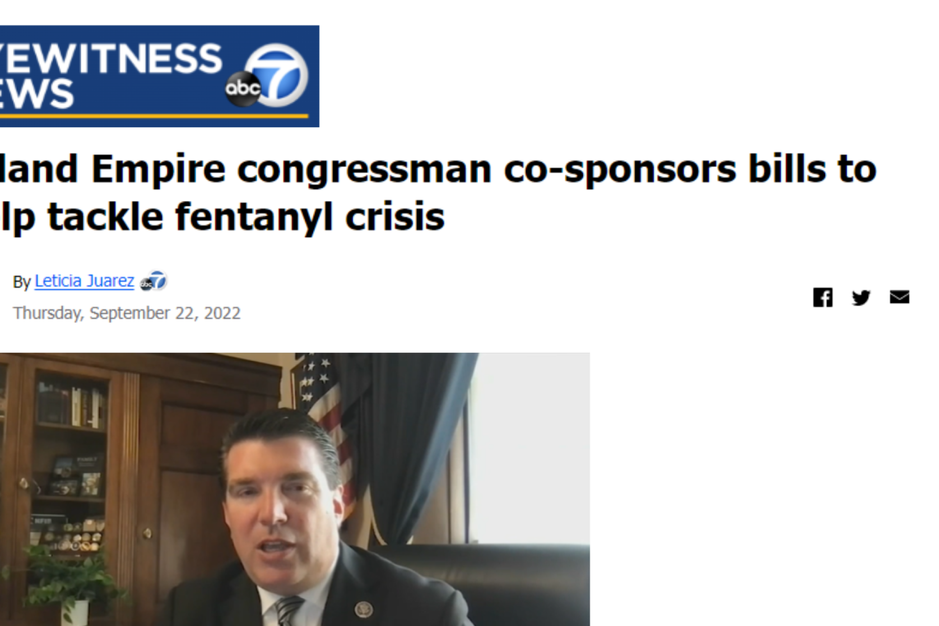 ABC 7 Headline: Inland Empire congressman co-sponsors bills to help tackle fentanyl crisis