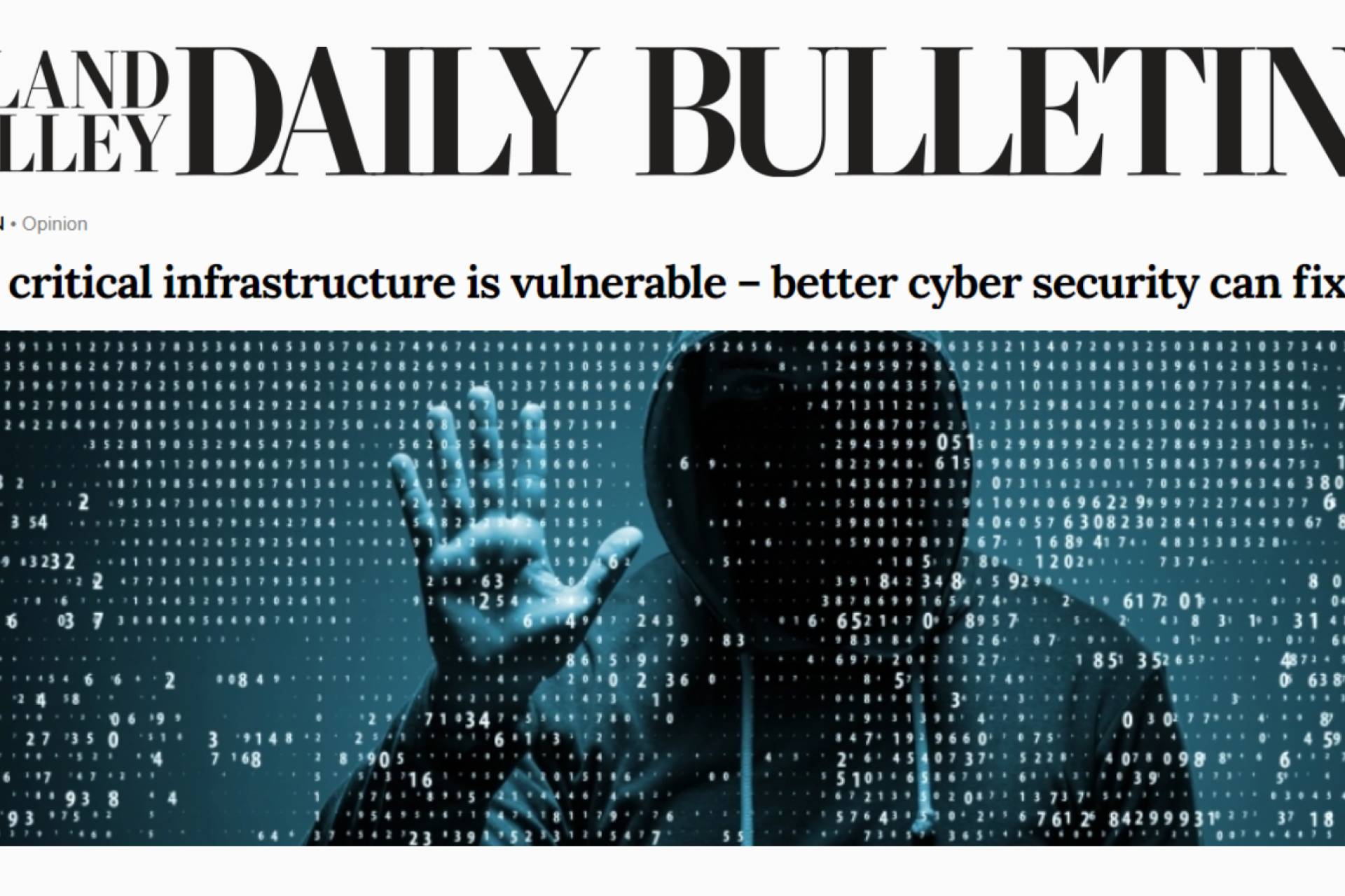 Daily Bulletin headline: Our critical infrastructure is vulnerable - better cyber security can fix it