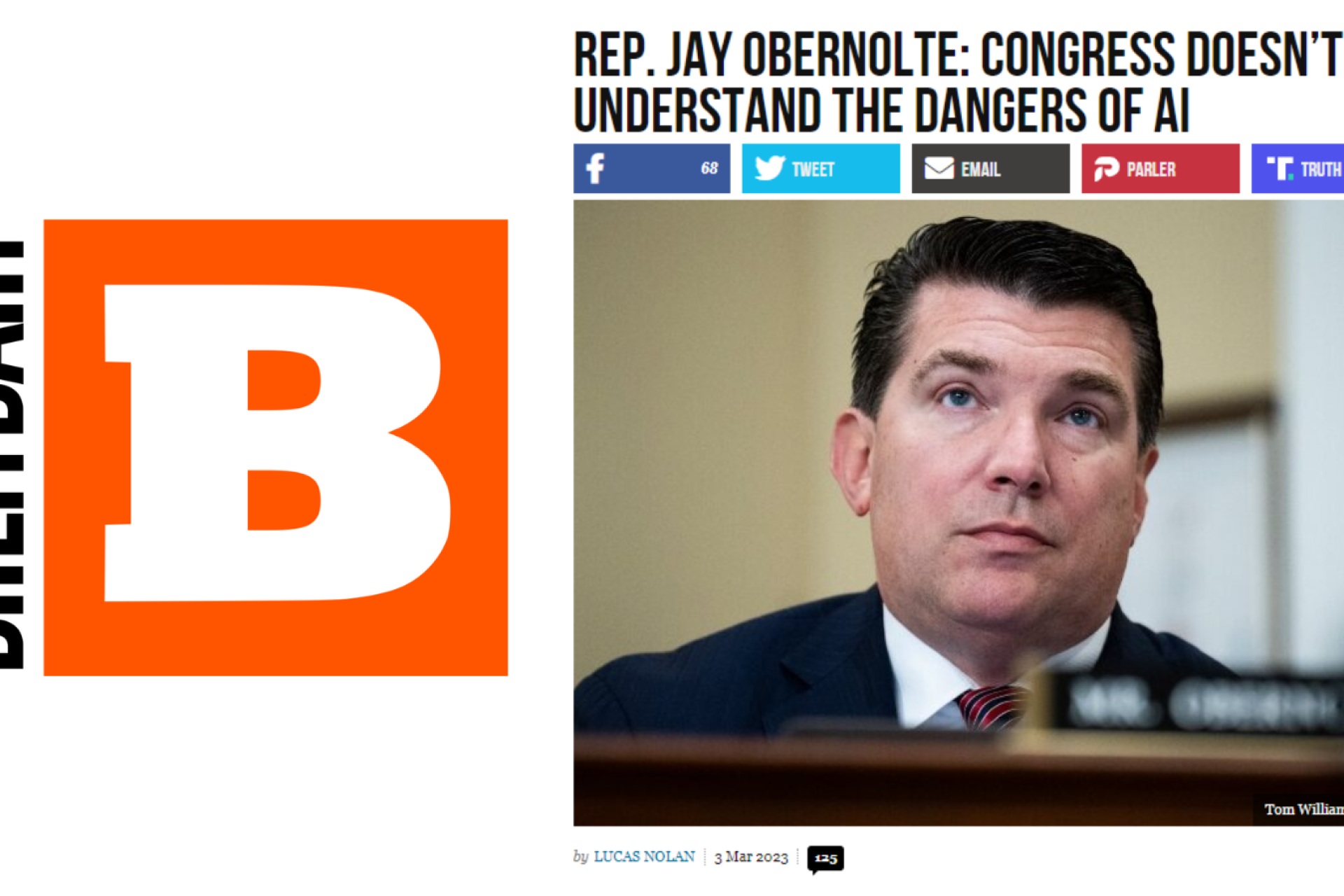 Breitbart headline: Rep. Jay Obernolte: Congress doesn't understand the dangers of AI