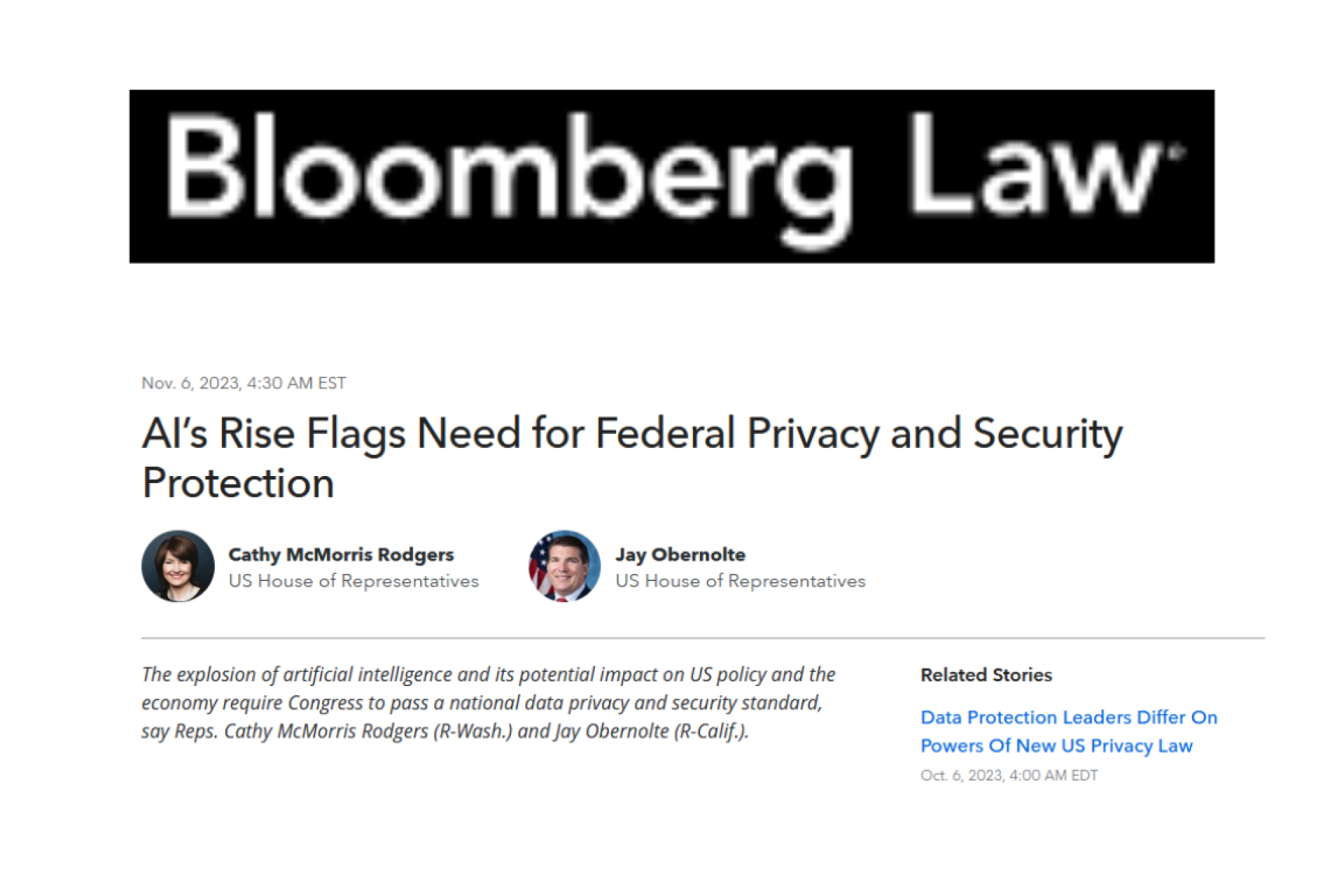 Reps. Obernolte and CMR AI op ed